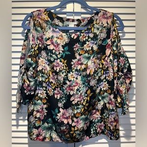 H&M Cold Shoulder Floral Blouse, Black, 10